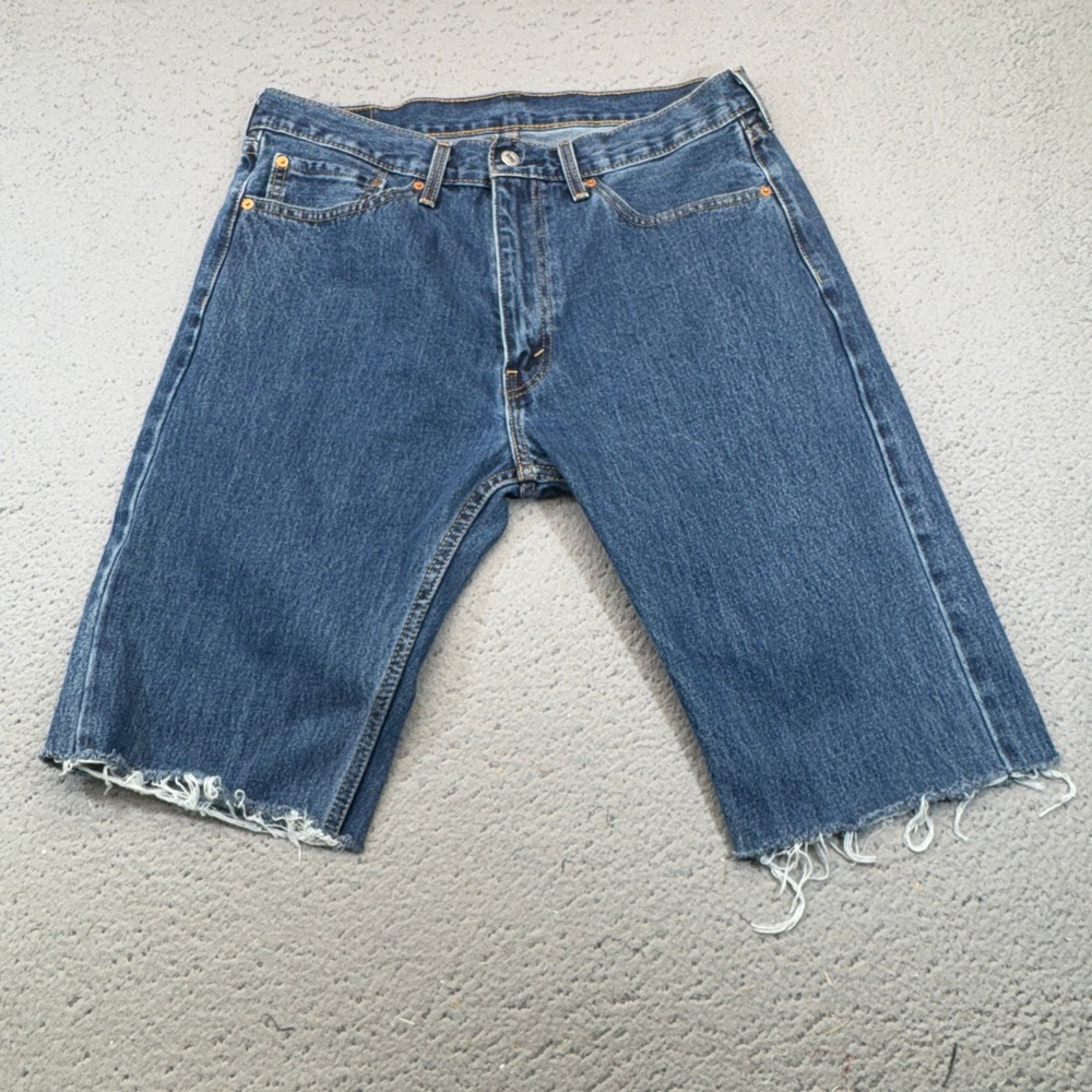 Levis 505 Shorts Mens 34‎ Blue Cutoffs Jorts Denim Stonewash 5 Pocket Classic